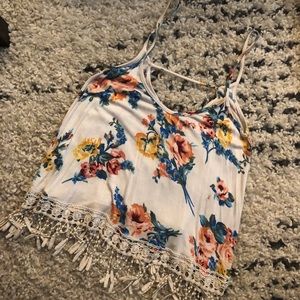 Full Tilt floral bohemian top with fringe